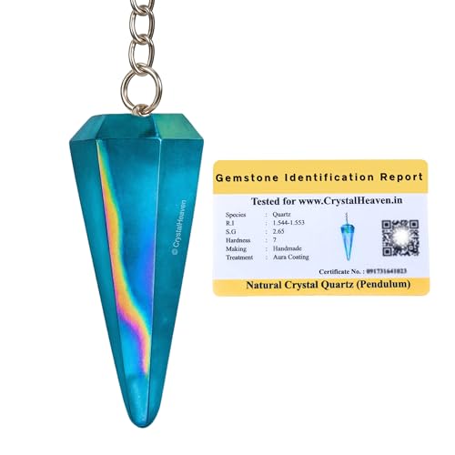 Image of Aqua Aura Quartz Pendulum Dowsing Tool - Natural Crystal Pendulum for Spiritual Guidance - Premium Dowser Pendulum for Accurate Divination and Energy Healing - Perfect for Energy Healing