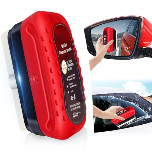 luseyfj Automotive Oil Film Cleaning Brush Upgraded Antifog & Rainproof Glass Cleaning Board Reusable Glass Oil Film Remover for Car Windows & Windshields (Red)