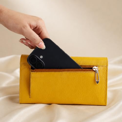 Image of Steve Jhonson Leather Wallet for Women - Mini Hand Purse with Card Holder - Women Stylish Clutch Purse - Cute Mini Ladies Wallet for Daily Use - Fancy Ladies Purse with Slim Design (Yellow)