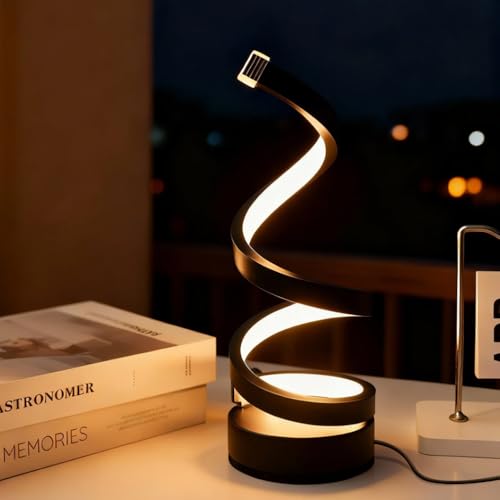 RNPKZ Spiral LED Table Lamp 3 Color Dimmable Bedside Lamp USB Powered LED Modern Table Light Black Spiral Stepless Dimmable Table Lamps for Bedroom Living Room Office Lighting and Decoration