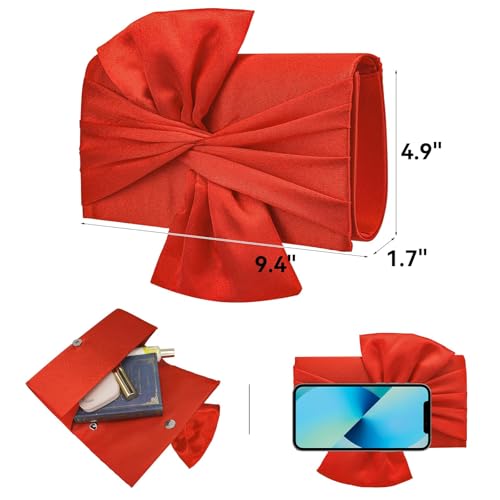 Image of Simcat Womens Clutch Bag,Pleated Satin Handbag Lady Pleated Bow Purse Evening Bag with Chain for Wedding Prom Formal Party