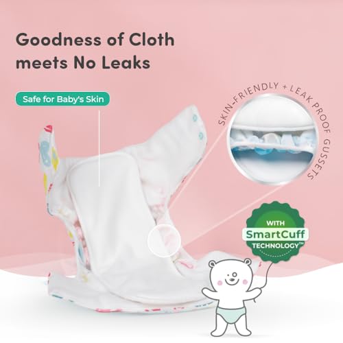 Image of Mylo Leak-Proof Baby Cloth Diaper Combo (2 Diapers + 2 Inserts) | Free Size (3M-3Y) | High Absorption | Quick Dry | Oeko-Tex Certified | Washable - Floral & Heart