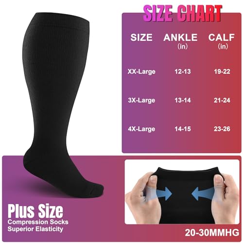 Image of bropite 3 /4 Pairs Plus Size Compression Socks Extra Wide Calf Women&Men 20-30mmHg Support Dancing Cycling Running Climbing