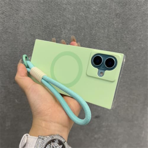 Étui de téléphone vert pour iPhone 14 avec dragonne magnétique idéal pour voyager