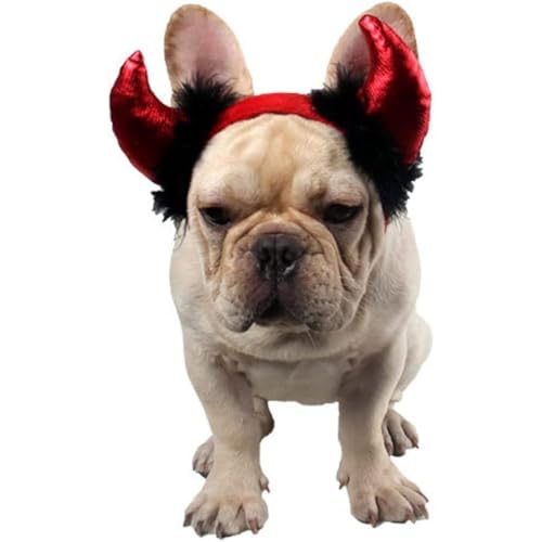 Disfraz Halloween para mascotas diablo con cuernos rojo ajustable miniatura 6