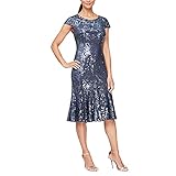 Für BHs geeignet Alex Evenings Damen Tea Length Embroidered Dress with Godets Kleid fr besondere Anlsse, Wedgewood, 48