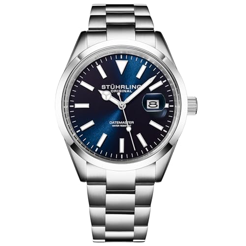 Stuhrling Original Datemaster Montre à quartz pour homme – Mouvement à quartz japonais, bracelet en acier inoxydable, cadran Sunray, aiguilles lumineuses, fenêtre...