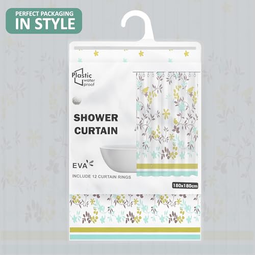 Image of Kuber Industries Pack of 5 Washable Bathroom Shower Curtain 6 Feet with 12 Plastic Hooks | Quick-Drying & Easy to Clean Washroom| JY-2-1 | Multicolor Leafs