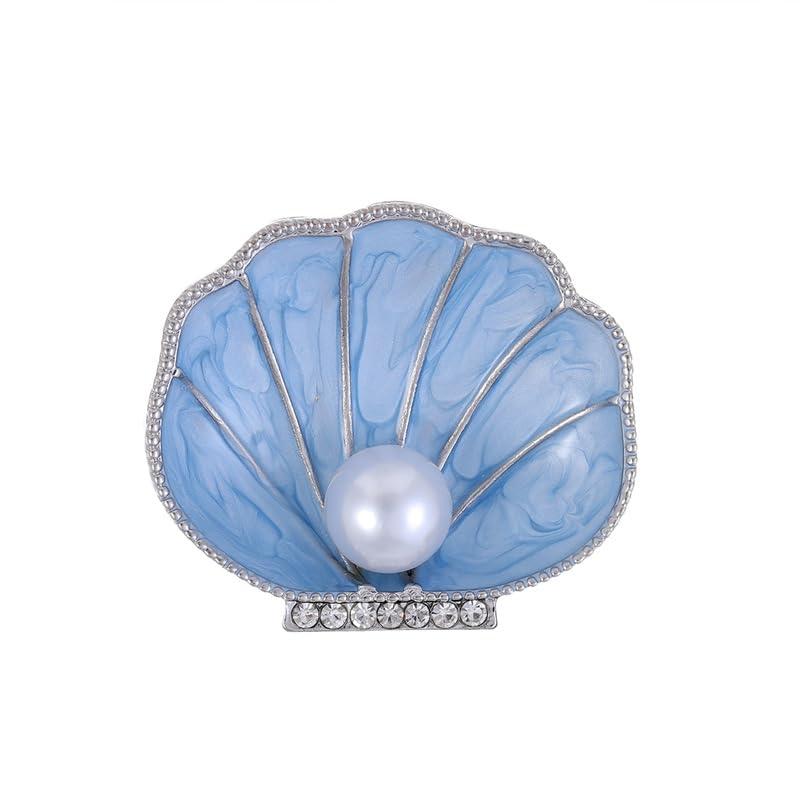Image of Seashell Brooch Pin White Pearl Crystal Shell Lapel Pin Vintage Clam Shell Badges Women Men Suit Coat Jewelry Chic Dress Sweater Jacket Decors