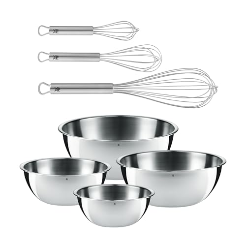 WMF Set 2-teilig Gourmet Schüsselset 4-teilig, Edelstahl Schüsseln für die Küche 0,75l - 2,75l Rührschüsseln und Profi Plus Schneebesen Set 3-teilig, Schneebesen Edelstahl teilmattiert, Rührbesen