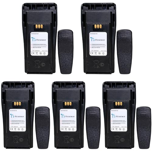 Teseko 5 Pack NNTN4497CR NNTN4497DR NNTN4496 7.4V 2250mAh Li-ion Battery for Motorola CP040 CP140 CP150 CP160 CP180 CP200 CP200D CP250 CP380 PR400 EP450 EP450S DEP450 GP3688 GP3188 with Belt Clip