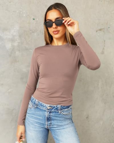 Image of Abardsion Women's Slim Lightweigh Long Sleeve T Shirts | Fall Clothes 2026 Casual Basic Crewneck Going Out Crop Tops Y2K