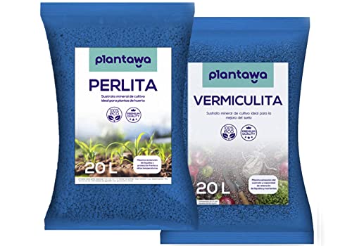 PLANTAWA Perlita y Vermiculita Pack 20L | Tierra para Plantas, Sustrato Universal para Plantar, Semillas Huerto Urbano, Abono Natural, Tierra Jardín Exterior, Sustrato y abonos, Akadama