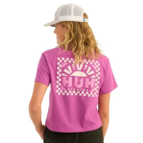 HUK Camiseta estándar de Manga Corta para Mujer, Camiseta de Pesca, Rising Sun-Orchid, Rising Sun - Orquídea, XL