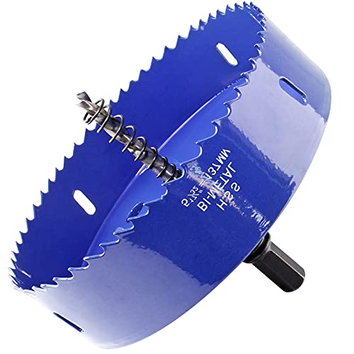 Image of Luomorgo 137mm /5 3 /8 inch Hole Saw with Arbor, 1 1 /4 inch Cutting Depth HSS Bi-Metal Hole Cutter for Wood Cornhole Boards Plastic Drywall & Metal Sheet