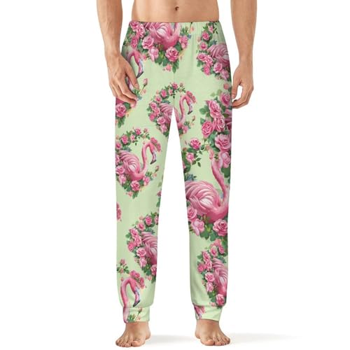 Flamingo with Flowers Pajama Pants Men Pj Bottoms Sleepwear Lounge Pant