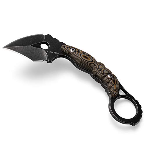 KIASLORE Fixed Blade Knife Tactical Survival Knives Camping Rescue Pocket Knifes Karambit Claw knife Outdoor EDC Tool G10 Handle w/Kydex Sheath (Black / w Snake pattern Handle)