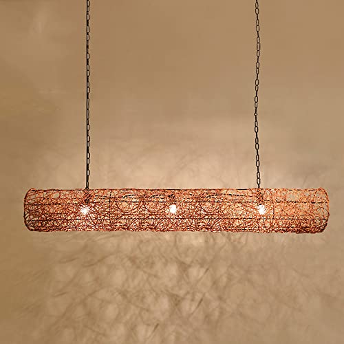 Lustre en rotin tissé à la main à 2 ou 3 lumières pour îlot de cuisine
