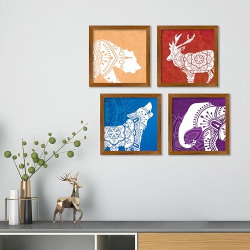 Artvibes Minimalist Mandalas Animals Art Wooden Wall Frames Witho...