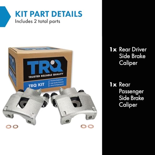 Image of TRQ Rear Driver and Passenger Side Brake Caliper Set Caliper Brackets Hardware Compatible with 94-98 Jeep Grand Cherokee