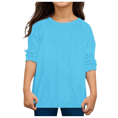 Generisch Camiseta de manga larga para niña, sudadera sin capucha, sudadera monocolor, manga larga, cuello redondo, informal, festival, suéter de invierno, jersey de punto, azul, 4 años
