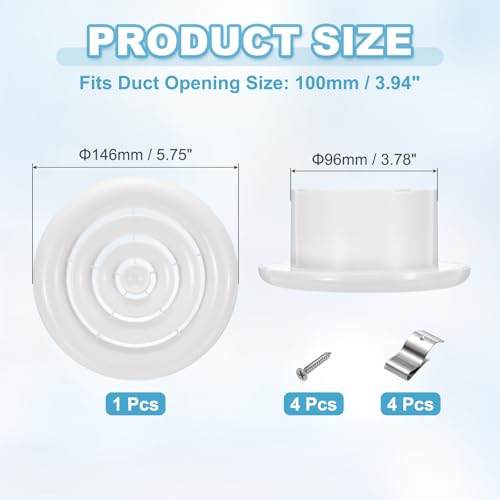Grille d'aération ronde 4 pouces PATIKIL en ABS blanc pour plafond - 3