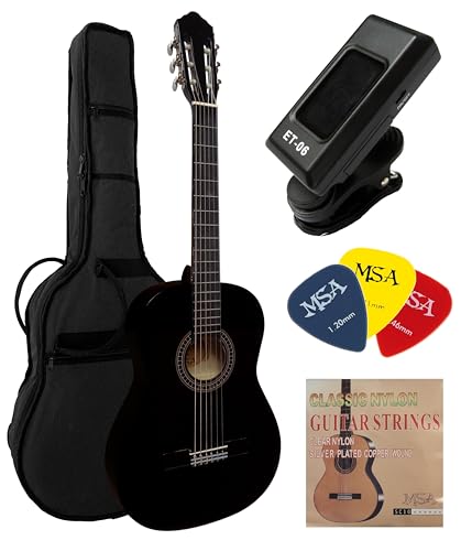 Guitare classique 4/4 noire avec pack accessoires complet pour debutant