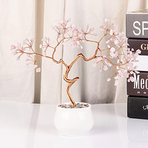 Nupuyai Rose Quartz Crystal Money Tree with Ceramic Base - Image 3