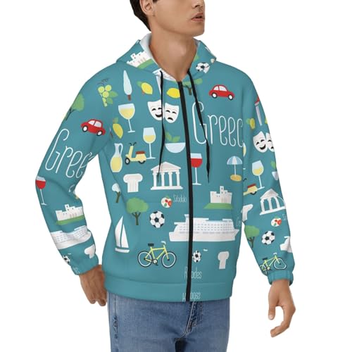 Sweat à capuche zippé thermique homme imprimé culture grecque
