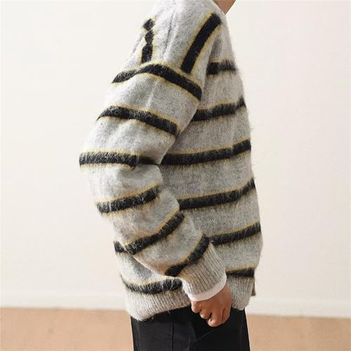 Men's Vintage Stripe Print Cardigan Sweater Long Sleeve V Neck Streetwear Sweater Knit Loose Fit Casual Sweaters4