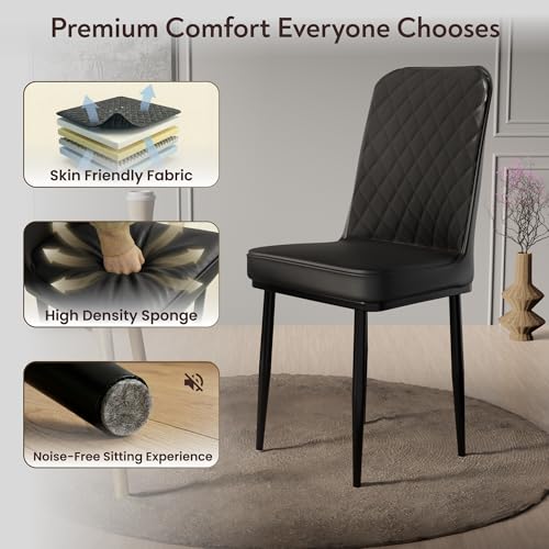 Image of IKON Premium Leather Dining Chair with Cushioned Seat & Metal Legs | Premium Accent Chair for Living Room, Bedroom & Balcony | D.I.Y (Classic Black)