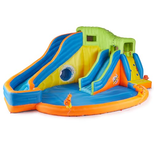 Banzai Inflatable Backyard Water Slide Pipeline Twist Kiddie Pool, Ages 5-12, Blue/Orange