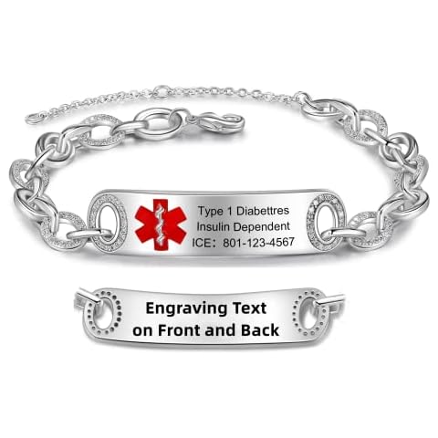 Nameinhea Custom Medical Alert Bracelets for Women Men Free Engraved Adjustable Stainless Steel Waterproof Emergency Medical ID Bracelets Allergy Wristband Cover