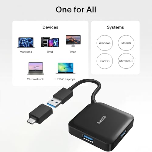 Image of Hama 4-in-1 USB-C Hub with Ultra HD 4K HDMI I 3xUSB-A Gen 3.2 I 1Gbps RJ45 Ethernet (USB 4 in 1)