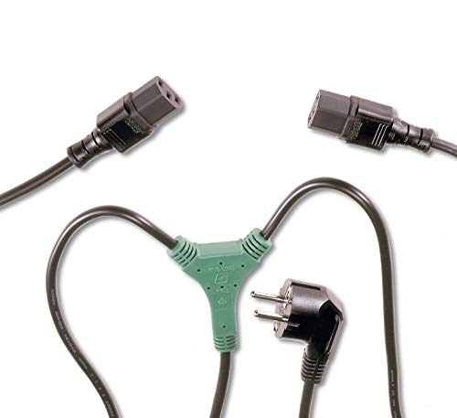 PremiumCord Kabel Zasilający Y 230V 120+30/50cm, Kabel Zasilający ze Stykiem Uziemiającym do 2x Gniazda C13, IEC 320, PC 3-pin, Kolor Czarny