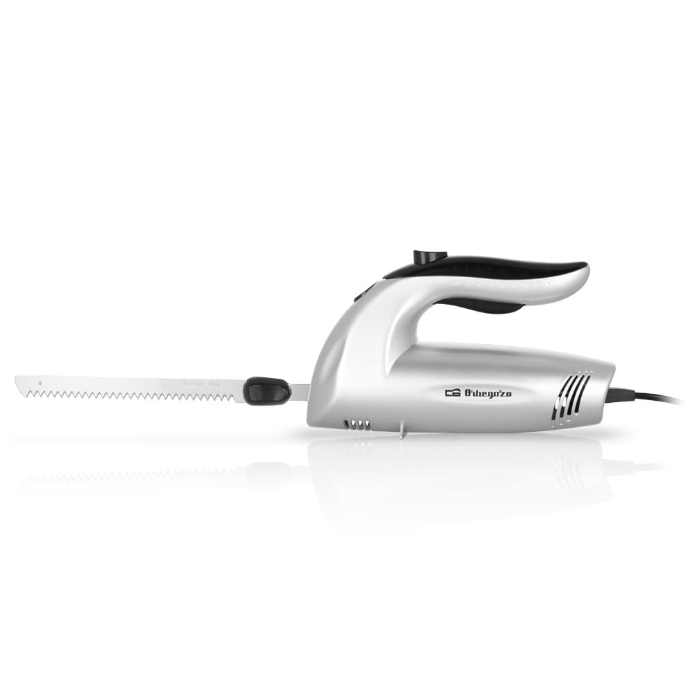 Orbegozo CU 3800 Couteau électrique, 150 W, couteau à double lame dentelée en inox, interrupteur de sécurité, lame de couteau pour produits surgelés