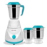 Longway Pluto 3 Jar 600 Watt Mixer Grinder (White & Blue) | long lasting shock proof ABS body | Heavy Duty Motor | Nano-grinding technology | 304 Grade Stainless Steel Blade | Noise levels 80-90 DB