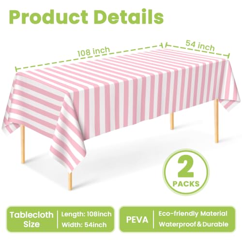 Image of Mulbozy Pink and White Striped Tablecloth 2 Pack,54 x 108 Inch