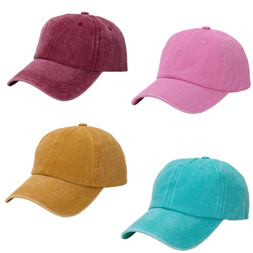 4 Pack Kid's Distressed Baseball Cap Washed Cotton Hat for Boys Girls