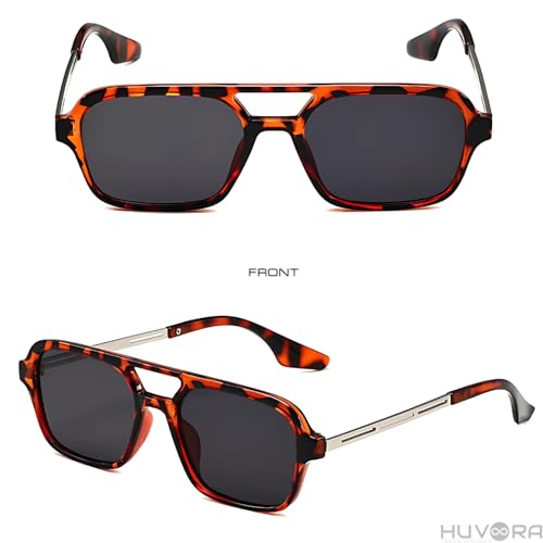 Image of Retro Flat Square 70's Aviator Double Bridge Metal Sunglasses for Men Women | Anti Blue UV Protection Zero Power Stylish Computer Night Driving Glasses | Trendy Branded Goggles