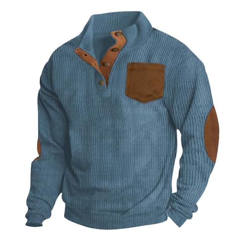 prime+deals October 11-12,Day of Prime Deal,my+orders,Nantdog Winter Corduroy Shirts Men 2024 Casual Henry Stand Collar Quarter Button Up Vintage Long Sleeve Mock Neck Sweatshirts,Light Blue,XX-Large