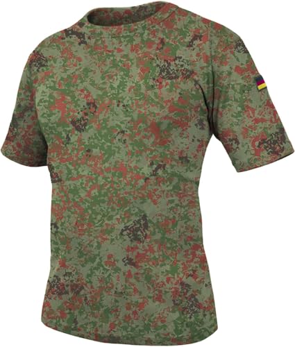 Bundeswehr Tropen T-Shirt BW Tropenhemd Unterhemd mit Deutschlandfahnen nach TL BDU Tactical Kurzarm Kampfshirt - OHNE Brustpatch Farbe BW-Flecktarn Größe L