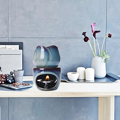 Jiafive Ceramic Tealight Wax Warmer With Candle Spoon, Lotus Candle Warmer Candle Tealight Holder Fragrance Warmer For Home Bedroom Decor Christmas Housewarming Gift Dark Blue #TOP1