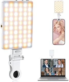 TONEOF Oświetlenie telefonu komórkowego do selfie,60LED,ładowalna lampka do telefonu z klipsem i podwójnym otworem na śrubę 1/4 cala, lampa do aparatu 2500-9000 K do telefonu, laptopa, tabletu-Biały
