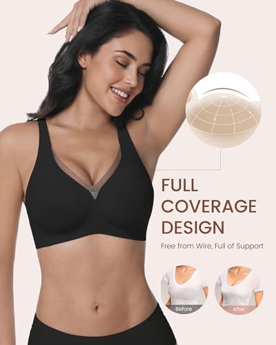 Image of Vinfact Deep V Mesh Bras for Women No Underwire Buttery Soft Wireless Bras Lightly Support Seamless Bralettes