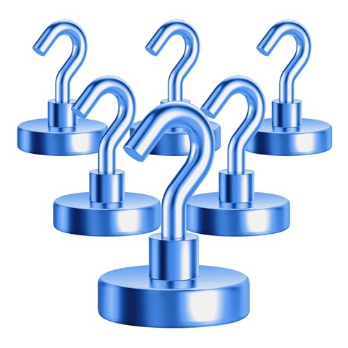 GREATMAG Magnetic Hooks for Cruise Ship Cabins, 110 lbs Blue Hooks for Classroom, Travel Accessories, Magnet with Hook for Grill, Fridge, 6 Pack