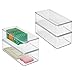 mDesign Juego de 4 cajas organizadoras con asa y tapa abatible – Pequeño organizador de escritorio de plástico para material de oficina – Caja apilable rectangular para despacho – transparente