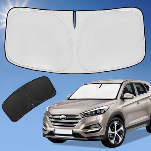 Sun Shade Sunshade for Hyundai Tucson Windshield Cover,4-Layer Front Window Shade Custom fit Tucson 2016-2021 Sun Visor 240T Retractable Shade Blocks UV Rays Cooler Car Accessories