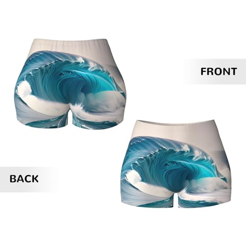 Cartoon Blue sea Wave Pattern Sports Shorts, high Elastic Slim Fitness Pants, Suitable for Yoga/Leisure/Daily wear3