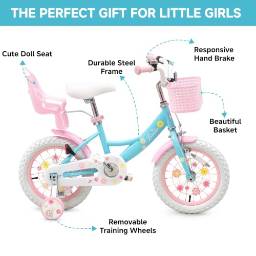 Image of Bixike Girls Bike with Basket, Princess Bicycle for Ages 2-12